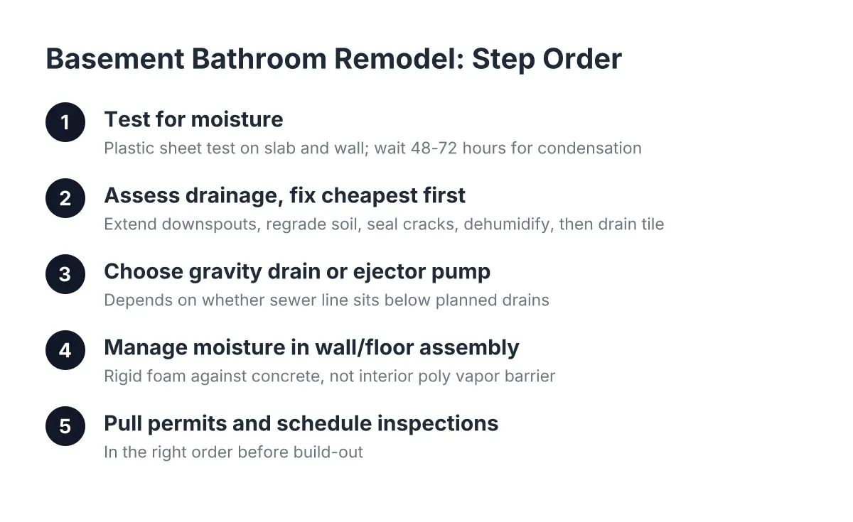 Five steps for managing basement moisture before a bathroom remodel