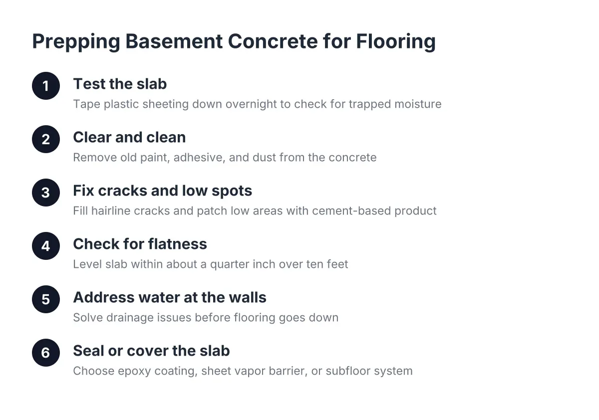 Steps for preparing basement flooring over concrete in Minneapolis homes